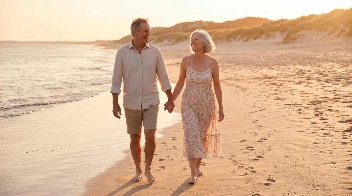 Couple free and happy on the beach after using Lymph Tonic